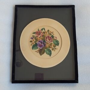 Vintage Framed Floral Needlepoint Art Grandma Cottagecore